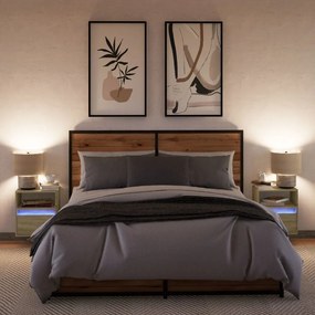 vidaXL Κομοδίνα Επιτοίχια με Φώτα LED 2 τεμ. Sonoma Δρυς