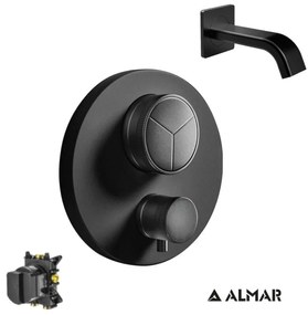 Almar Black matt Στόμιο+Thermo-Core Push Θερμοστατικός μίκτης εντοιχισμού 3 εξόδων+κιτ εντοιχισμού