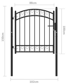 Πόρτα Περίφραξης με Αψιδωτή Κορυφή Μαύρη 100 x 100 εκ. Ατσάλινη - Μαύρο