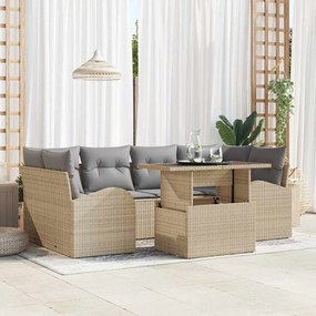 vidaXL Σετ Κήπου 7 Τεμαχίων με Μπεζ Μαξιλάρια από Πολυ Ράφτινγκ