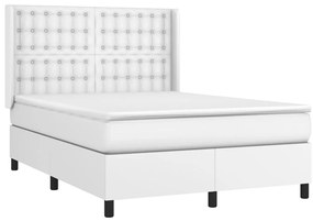 vidaXL Κρεβάτι Boxspring με Στρώμα Λευκό 140x190εκ.από Συνθετικό Δέρμα