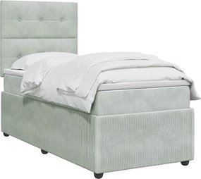 vidaXL Κρεβάτι box spring με στρώμα Ανοιχτό γκρι Μονό Βελούδο