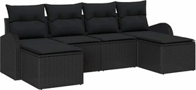 vidaXL Σετ Καναπέ Κήπου με μαξιλάρι 6 pcs Μαύρο Πολυ Ρατάν