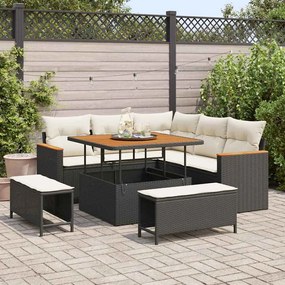 vidaXL Σετ Καναπέ Κήπου με μαξιλάρι 8 pcs Μαύρο Πολυ ράταν