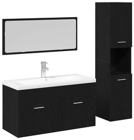 vidaXL Σετ Επίπλων Μπάνιου με ράφι 4 pcs Μαύρη Οξυά Επεξεργασμένο ξύλο