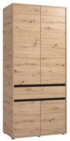 Ντουλάπα CORBETT 2K1F Δίφυλλη με 1 Συρτάρι Artisan oak - Μαύρο ματ 93x55x211εκ. 93x55x211 εκ.