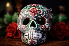 Intra Συλλεκτικό Ξύλινο Παζλ Plywood  4mm - Πολύχρωμο Sugar Skull για την Ημέρα των Νεκρών Σε Ξύλινο Κουτί - Διαστάσεις: 10x10 cm – 25 κομμάτια