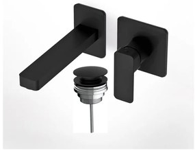 Eurorama Quadra Black Matt Μπαταρία Νιπτήρος Εντοιχισμού 2 Οπών+Βαλβίδα clic-clac