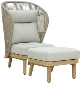 Nicholas 2pc living room set, solid eucalyptus wood and beige fabric 79x79.5x117 εκ.