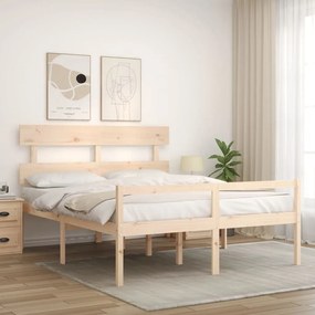 Κρεβάτι Ηλικιωμένου με Κεφαλάρι 160 x 200 εκ. από Μασίφ Ξύλο - Καφέ
