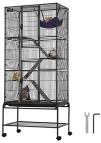 VEVOR 69&quot; Metal Small Animal Cage 4-Tier Rolling Ferret Cage with Tray 3 Ramps