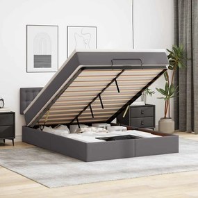 VidaXL Οθωμανικό κρεβάτι με στρώματα & LEDs Γκρι Faux Leather