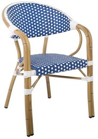 VEGERA Πολυθρόνα Dining Αλουμίνιο Φυσικό, Wicker Άσπρο - Μπλε, Στοιβαζόμενη