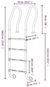 Σκάλα Πισίνας 54 x 38 x 184,5 εκ. από Ανοξείδωτο Ατσάλι 304 - Ασήμι