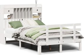 vidaXL Κρεβάτι Βιβλιοθήκη Χωρίς Στρώμα Λευκό 135x190 εκ Μασίφ Πεύκο