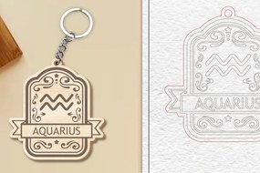Intra απο ξύλο plywood 3mm-4mm πάχος Aquarius Keychain  | Ζώδιο Δίασταση 6x6 cm INTRAFABR-99841878