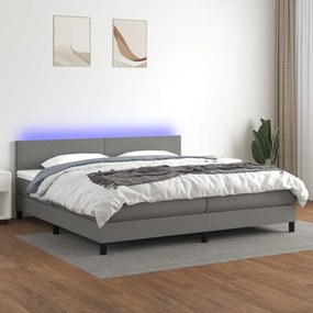 vidaXL Κρεβάτι Boxspring με Στρώμα & LED Σκ.Γκρι 200x200εκ. Υφασμάτινο