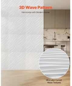 VEVOR 3D Wall Panels 12-Pack 19.7x19.7&#039;&#039; PVC 32 Sq.Ft Coverage Wave Matte White