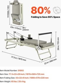 VEVOR Foldable Pilates Reformer Pilates Machine Home Gym Workout Equipment