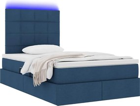vidaXL LED Κρεβάτι αποθήκευσης με στρώμα Μπλε 120 x 190 cm Ύφασμα