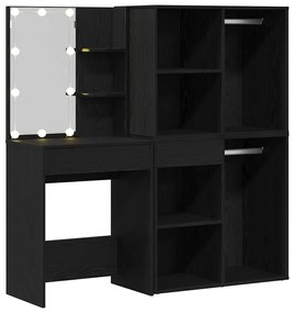 vidaXL Ξύλινο Τραπέζι Μακιγιάζ με LED Μαύρη δρυς 140 x 40 x 140 εκ