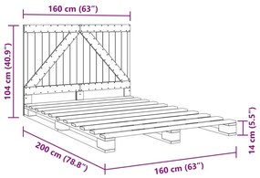 Πλαίσιο Κρεβατιού με Κεφαλάρι Γκρι 160x200 εκ Μασίφ Ξύλο Πεύκου - Γκρι