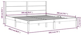 vidaXL Πλαίσιο Κρεβατιού 180 x 200 εκ. Μασίφ Ξύλο Super King Size