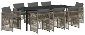 vidaXL Σετ τραπεζαρίας κήπου 9 τεμαχίων με μαξιλάρια Γκρι Πολυ Ρατάν
