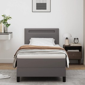 vidaXL Κρεβάτι Box Spring με Στρώμα Γκρι, 100 x 200 εκ, Συνθετική Δέρμα