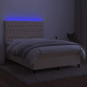 vidaXL Κρεβάτι Boxspring με Στρώμα &amp; LED Κρεμ 140x190 εκ. Υφασμάτινο