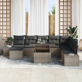 vidaXL Σετ Καναπέ Κήπου με μαξιλάρι 9 pcs Γκρι