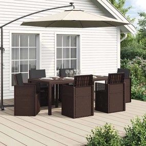 vidaXL Σέτ φαγητού για κήπο με μαξιλάρι 7 pcs Καφέ και Ανθρακί PP