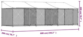 Κλουβί Σκύλου με Οροφή και Πόρτες Γκρι 6x2x2 μ. Γαλβ. Χάλυβας - Γκρι