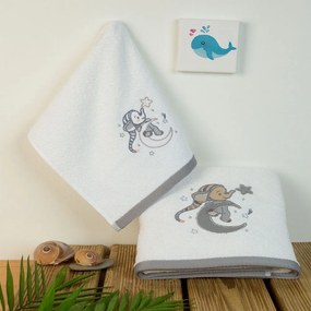 Πετσέτες Βρεφικές Με Κέντημα Dreaming Elephant 168 (Σετ 2τμχ) White DimCol Σετ Πετσέτες 70x140cm 100% Cotton