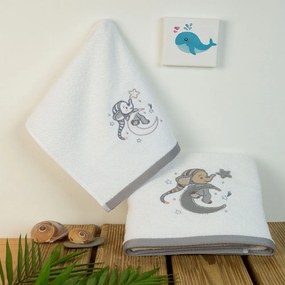 Πετσέτες Βρεφικές Με Κέντημα Dreaming Elephant 168 (Σετ 2τμχ) White DimCol Towels Set 70x140cm 100% Βαμβάκι