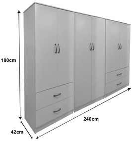 Ντουλάπα εξάφυλλη Athos pakoworld λευκή 240x42x180εκ