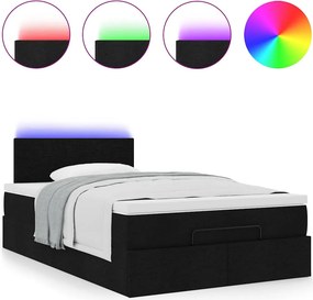 vidaXL Οθωμανικό κρεβάτι με στρώμα &amp; LEDs Μαύρο 120x190 cm Ύφασμα