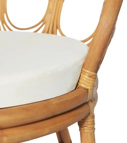 vidaXL Καρέκλα Τραπεζαρίας Ανοιχτό Καφέ Γνήσιο Ρατάν/Λινό & Μαξιλάρι