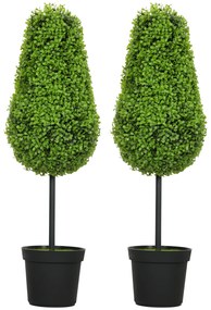 HOMCOM Σετ 2 Τεχνητών Πυξαριών 90cm Τεχνητό Φυτό σε Σχήμα Δάκρυ, Πλαστικά Τεχνητά Φυτά σε Γλάστρα Μοντέρνα Διακόσμηση