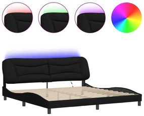 vidaXL Πλαίσιο Κρεβατιού με LED Μαύρο 200 x 200 εκ. Υφασμάτινο