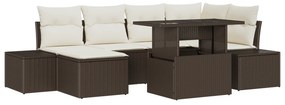 vidaXL Set Σαλονιού Κήπου 7 Τεμαχίων με Μαξιλάρια Καφέ Συνθετικό Ρατάν