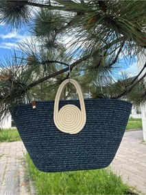 Stewehome Χειροποίητη τσάντα παραλίας από πλεκτή ψάθα με εμφάνιση γιούτας