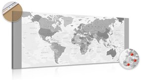 Εικόνα σε φελλό λεπτομερής παγκόσμιος χάρτης σε ασπρόμαυρο σχέδιο - 100x50  smiley