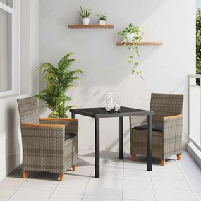 vidaXL Σέτ φαγητού για κήπο 3 pcs Γκρι συνθετικό ρατάν