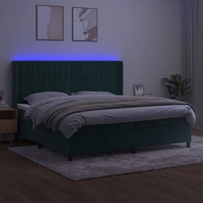 ΚΡΕΒΑΤΙ BOXSPRING ΜΕ ΣΤΡΩΜΑ &amp; LED ΣΚ. ΠΡΑΣΙΝΟ 200X200ΕΚ ΒΕΛΟΥΔΟ 3139706