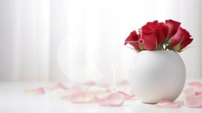 Intra Συλλεκτικό Ξύλινο Παζλ Plywood 4mm - Λευκό βάζο με κόκκινα τριαντάφυλλα και ροζ πέταλα Σε Ξύλινο Κουτί - Διαστάσεις Puzzle: 10x10 cm – 25 κομμάτια