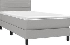 vidaXL Κρεβάτι Boxspring με Στρώμα Ανοιχτό Γκρι 100x200 εκ. Υφασμάτινο