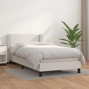 Κρεβάτι Boxspring με Στρώμα Λευκό 90x200εκ. από Συνθετικό Δέρμα - Λευκό