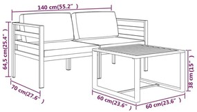 Σαλόνι Κήπου Σετ 3 Τεμαχίων Ανθρακί Αλουμινίου με Μαξιλάρια - Ανθρακί