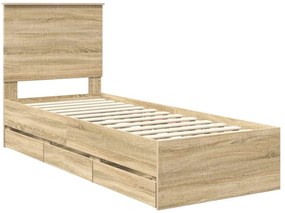 vidaXL Σκελετός Κρεβατιού Δρύς Sonoma 75 x 190 cm Μηχανήματος Ξύλο